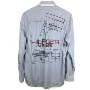 Tommy Hilfiger Nautical US.085 Button Down Blue & White Shirt RARE Size M
